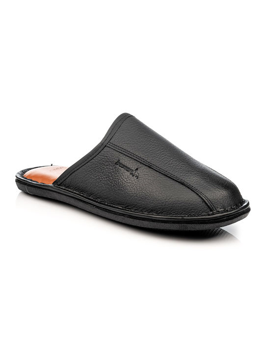 Boxer Heel Enclosed Leather Men's Slippers Black