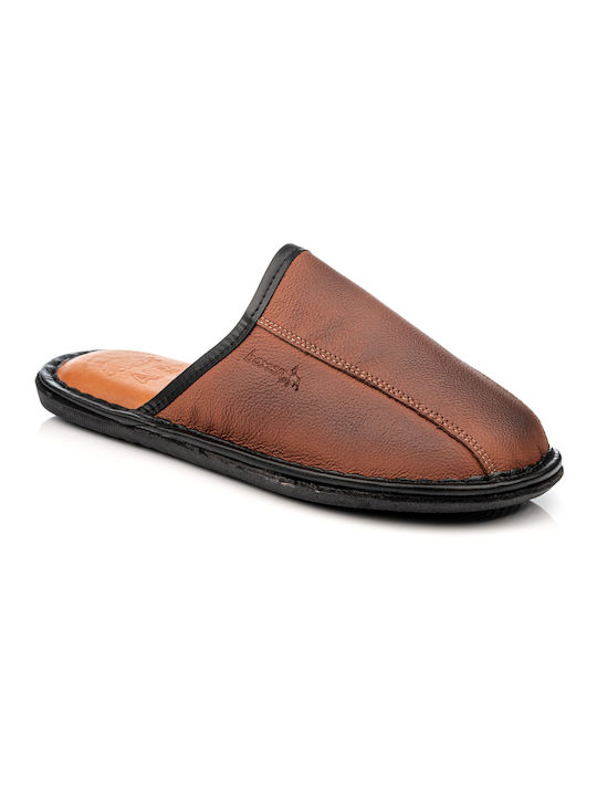 Boxer Heel Enclosed Leather Men's Slippers Brown