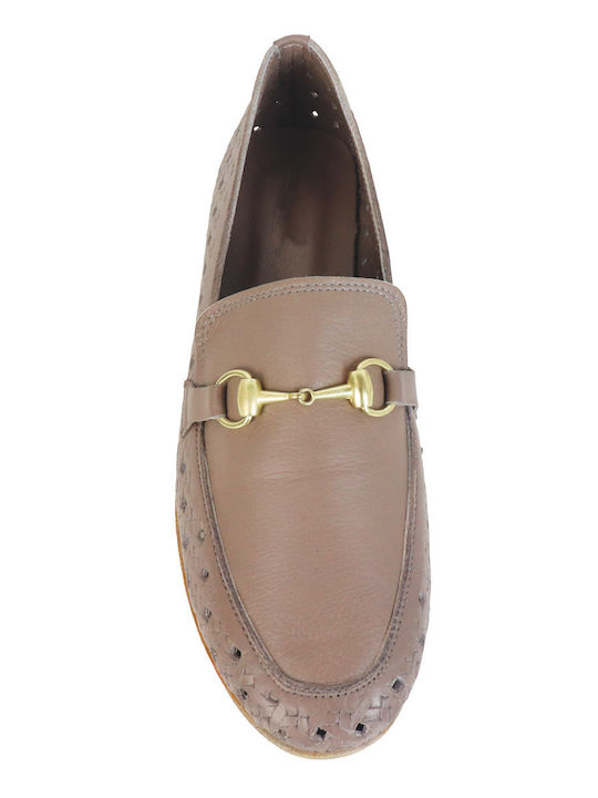 Leather Women's Loafers in Brown Color