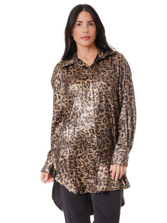 Silia D Women's Long Sleeve Shirt Metallic, Animal Print