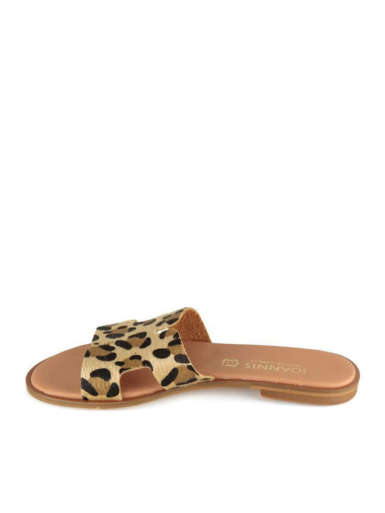 Leather Women's Flat Sandals in Brown Color