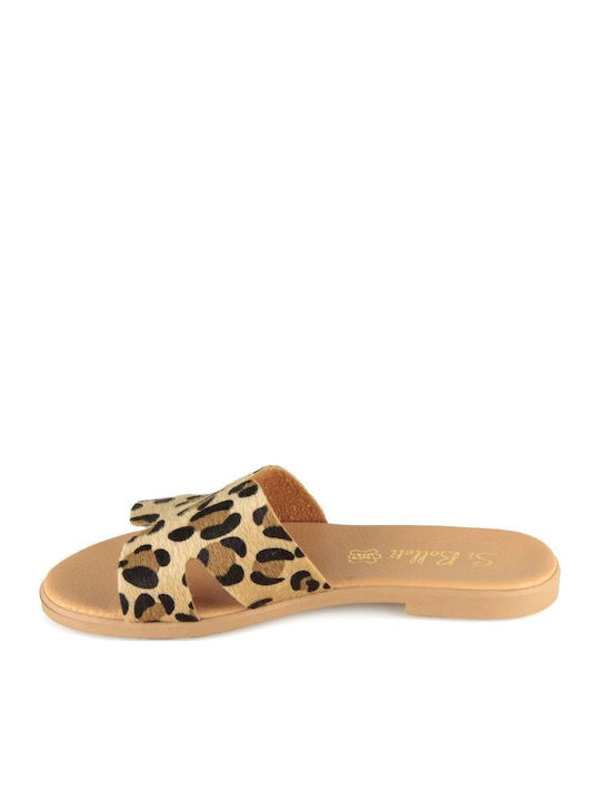 Leather Women's Flat Sandals in Brown Color