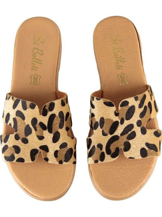 Leather Women's Flat Sandals in Brown Color