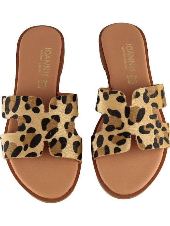 Leather Women's Flat Sandals in Brown Color
