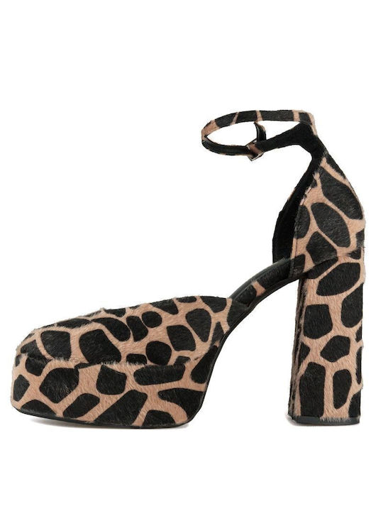 Silia D Brown Heels with Strap Animal Print