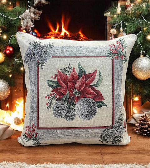 Linea Home Xmas Box Χριστουγεννιάτικη Διακοσμητική Μαξιλαροθήκη Τετράγωνη Silver 45x45εκ.