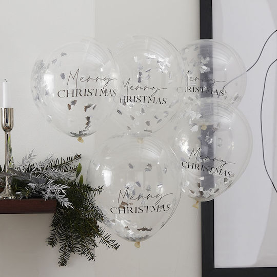 Clear Balloons Merry Christmas Silver Confetti 5pcs