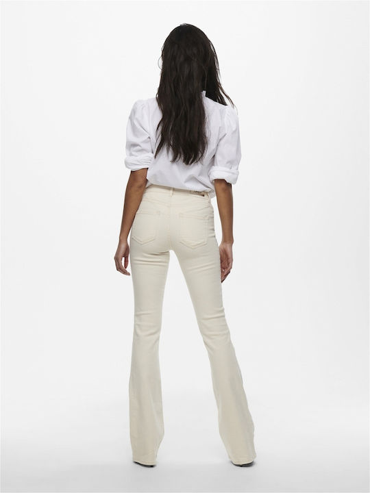 High Waist Women's Jean Trousers Flared in Skinny Fit Ecru