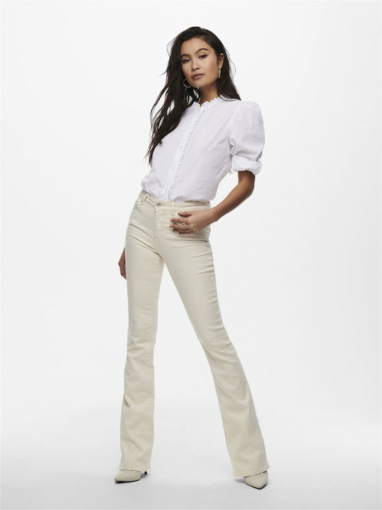High Waist Women's Jean Trousers Flared in Skinny Fit Ecru
