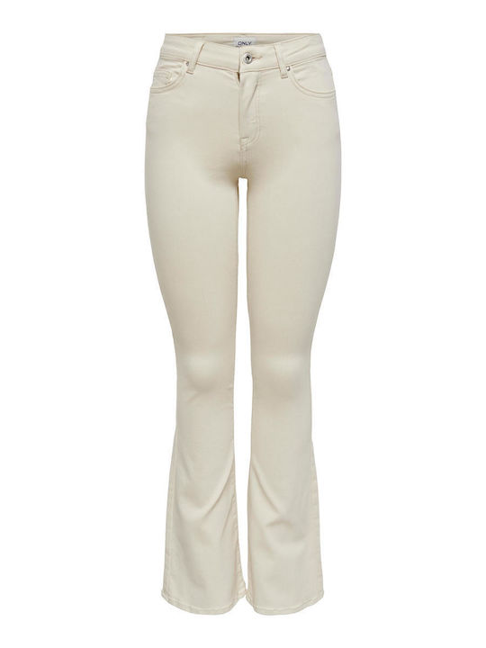 High Waist Women's Jean Trousers Flared in Skinny Fit Ecru