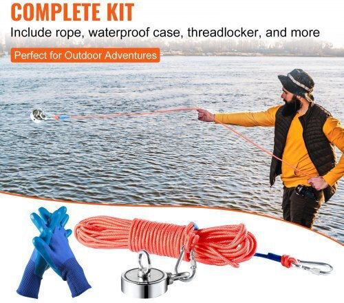 Vevor Magnetic Fishing Set 1200lbs Double-Sided Pull Force 2.95" Magnet Rope Hook Gloves Waterproof Case Cxdytzsm1200tnz8sv0