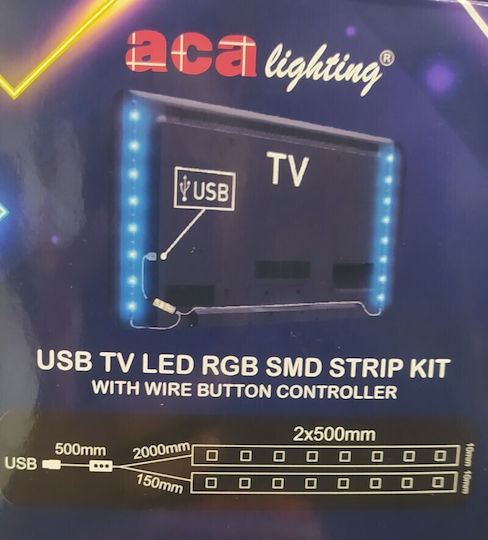 Aca Waterproof LED Strip TV USB 5V RGB Light 2x50cm Type SMD5050 with Power Supply