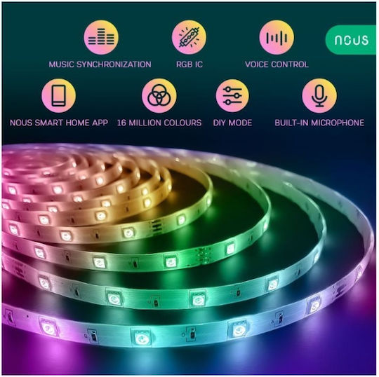 Nous Inteligent Bandă LED Wi-Fi RGB Lumină 5m Tip SMD5050