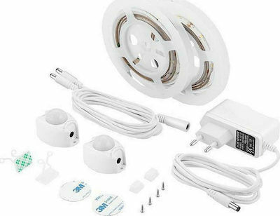 Eurolamp Wasserdicht LED-Streifen 12V Warmes Weiß Licht 2x1.2m Typ SMD2835 mit Bewegungssensor & Netzteil