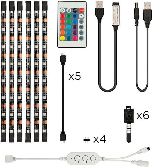 Ksix Smart Ταινία LED Τηλεόρασης USB 5V RGB Φως 6x50cm με Τροφοδοτικό & Τηλεχειριστήριο