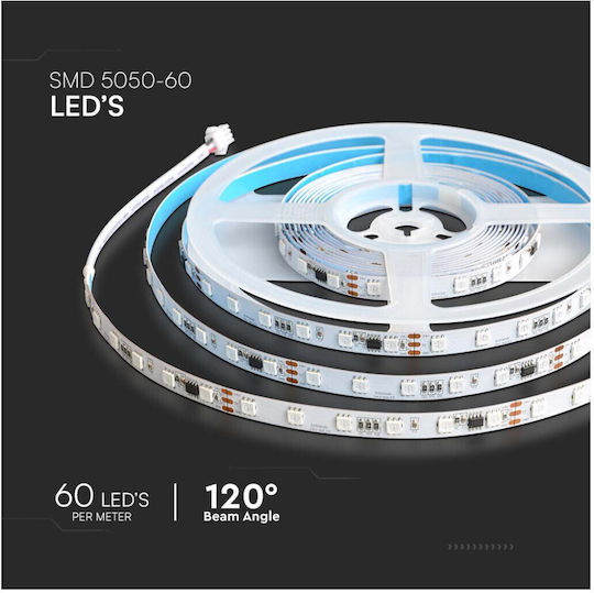 V-TAC Smart Ταινία LED Wi-Fi 24V RGB Φως 5m Τύπου SMD5050 με Τροφοδοτικό, Τηλεχειριστήριο & WiFi Controller