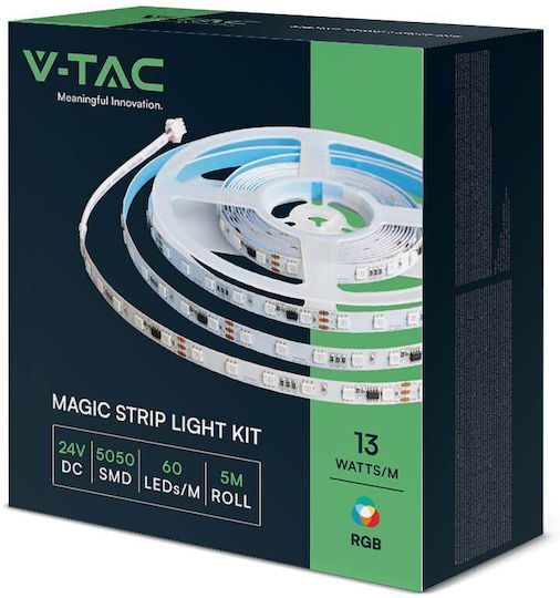 V-TAC Waterproof Smart LED Strip Wi-Fi 24V RGB Light 5m Type SMD5050 with Power Supply, Remote Control & WiFi Controller