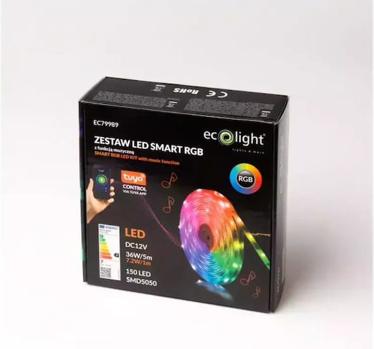 Eco Light Ταινία LED 12V RGB Φως 5m Τύπου SMD5050 με Τροφοδοτικό