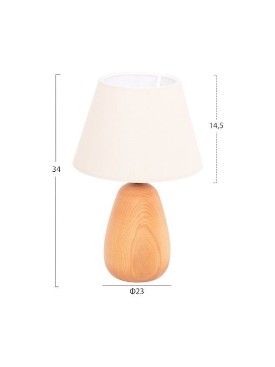 HomeMarkt Wood Table Lamp for Socket E27 with White Shade and Brown Base