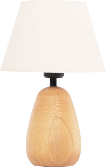 HomeMarkt Conni Wood Table Lamp for Socket E27 with White Shade and Brown Base