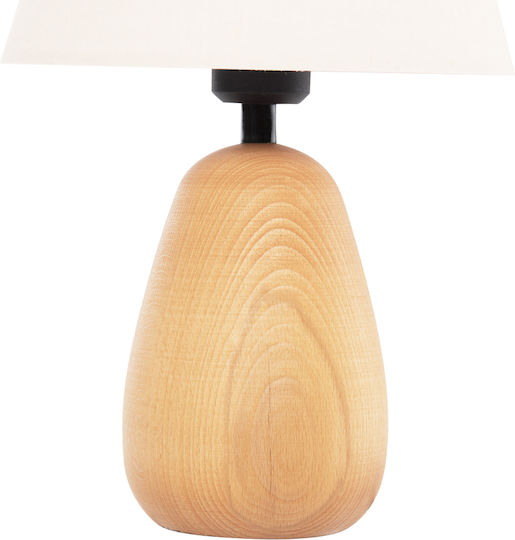 HomeMarkt Conni Wood Table Lamp for Socket E27 with White Shade and Brown Base