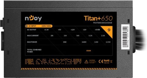 NJOY Titan+ 650W Negru Sursă de Alimentare Calculator Complet cu fir 80 Plus Bronze