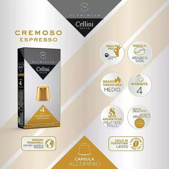 Ιταλικός Καφές Espresso Cremoso Συμβατός Nespresso Cellini Aluminium 30 Κάψουλες