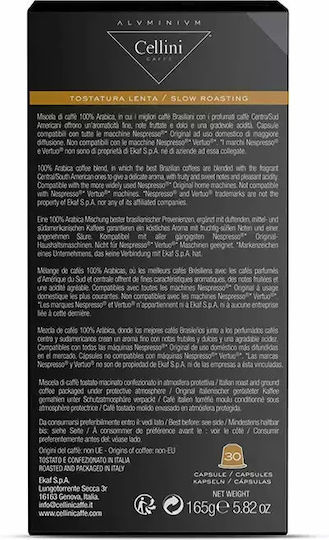 Ιταλικός Καφές Espresso Cremoso Συμβατός Nespresso Cellini Aluminium 30 Κάψουλες