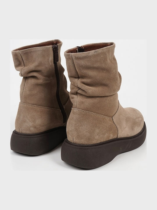 Suede Γυναικεία Μποτάκια με Πλατφόρμα Καφέ