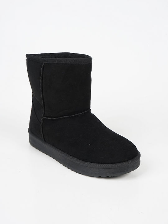Suede Women's Ankle Boots with Fur Black