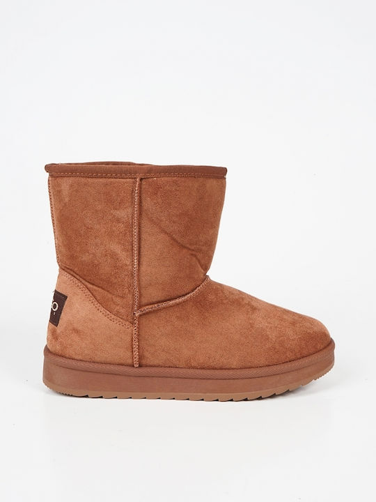 Suede Women's Ankle Boots with Fur Brown