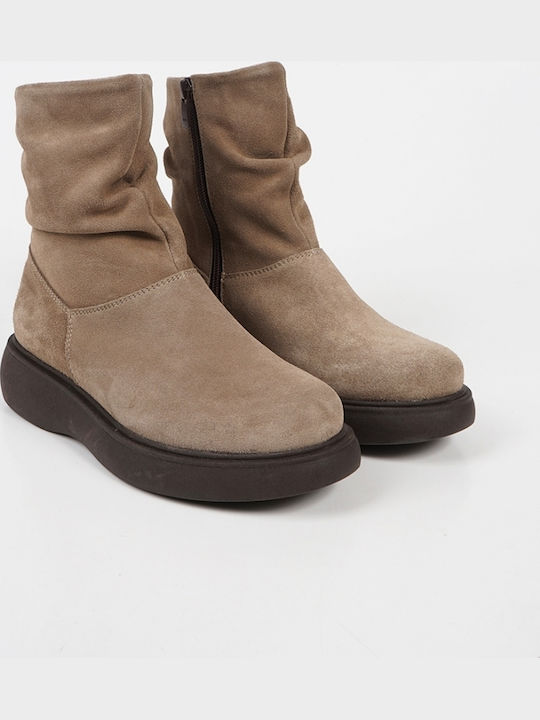 Suede Γυναικεία Μποτάκια με Πλατφόρμα Καφέ