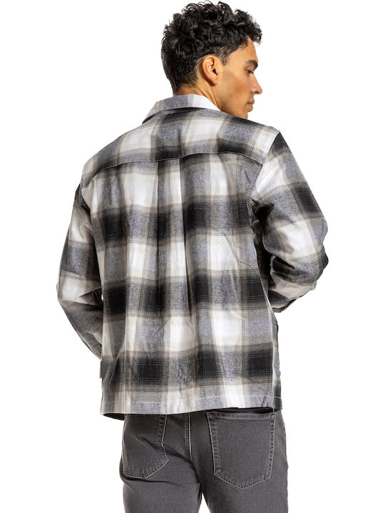Long Sleeve Cotton Shirt Narrow Fit Checked White