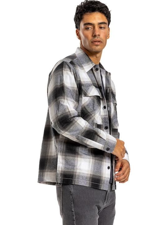 Long Sleeve Cotton Shirt Narrow Fit Checked White