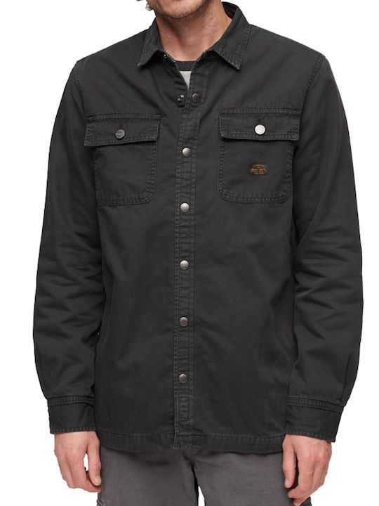 D3 Ovin Long Sleeve Cotton Overshirt in Wide Fit Black