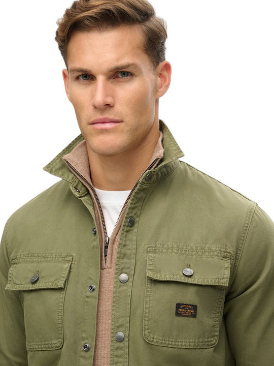 D3 Ovin Μακρυμάνικo Λινό Overshirt σε Στενή Γραμμή Πράσινο