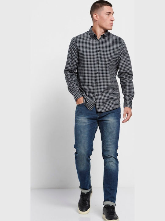 Long-sleeved Cotton Shirt Checked Gray
