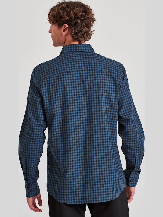 Long-sleeved Cotton Shirt Checked Blue