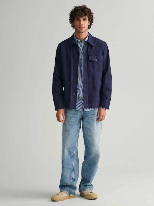 Long-sleeved Cotton Shirt Striped Blue