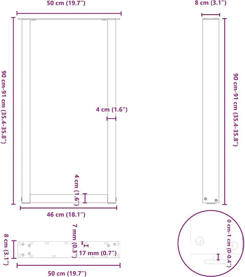 Vidaxl Picioare pentru Masă de Cafea în Formă de U 2 Bucăți Alb 50x 90-91 Cm Alb