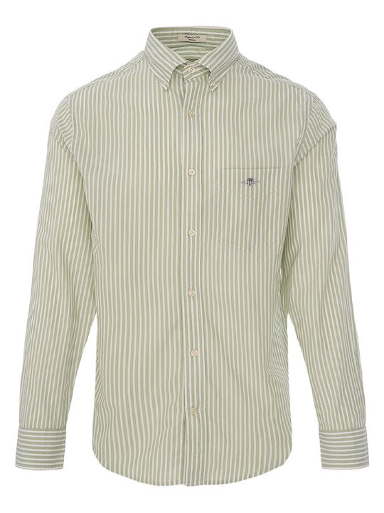 Long-sleeved Cotton Shirt Striped Green