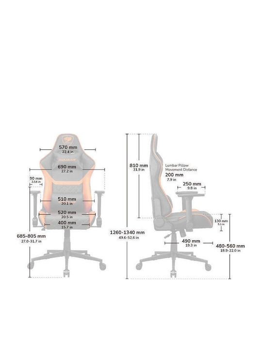 Cougar Armor One V2 F Fabric Gaming Chair with Adjustable Arms Orange