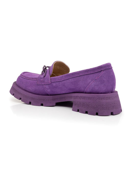 Boxer Leather Women's Loafers in Purple Color