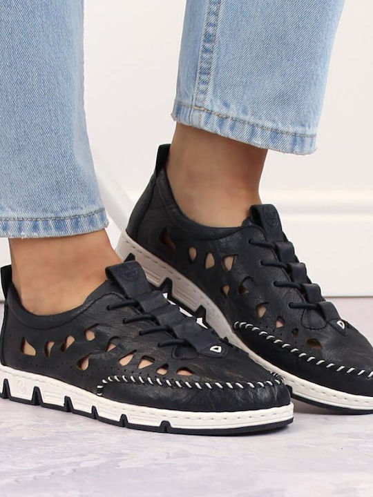 Γυναικεία Slip-On Δερμάτινα Navy Μπλε