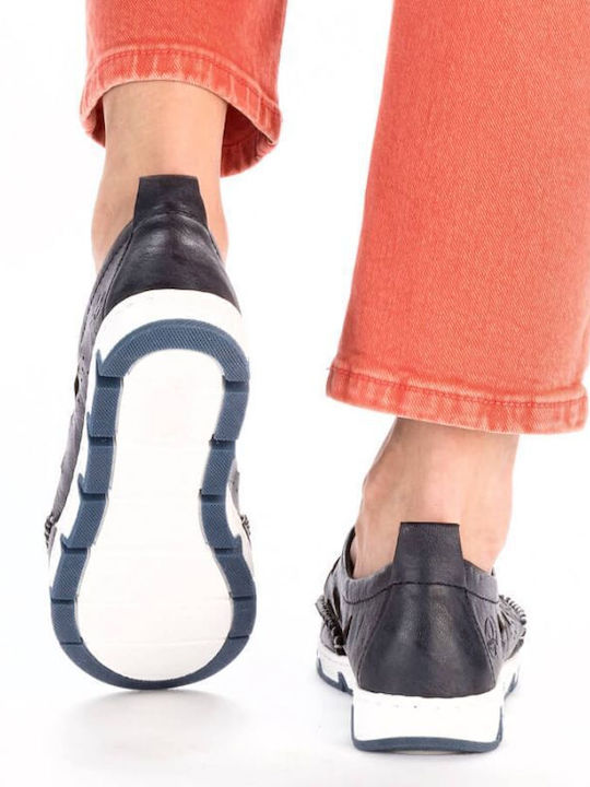 Γυναικεία Slip-On Δερμάτινα Navy Μπλε