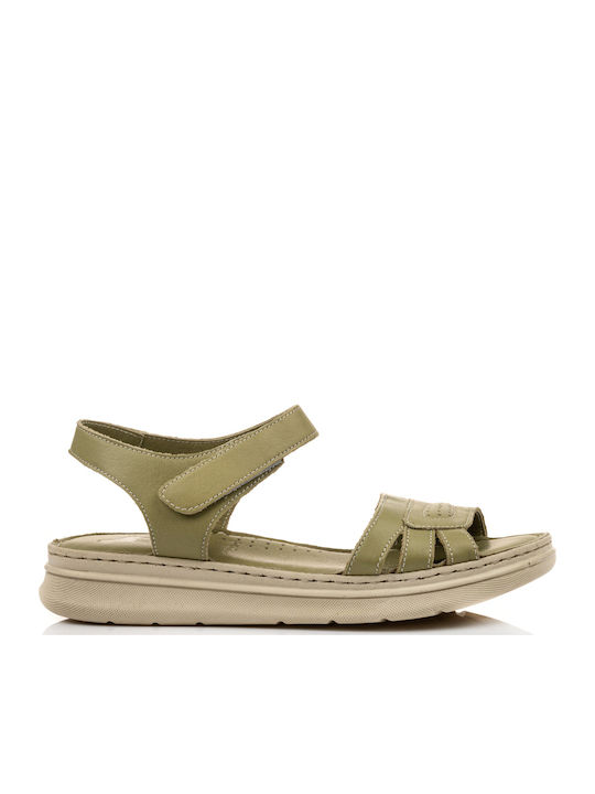 Leather Women's Flat Sandals in Green Color