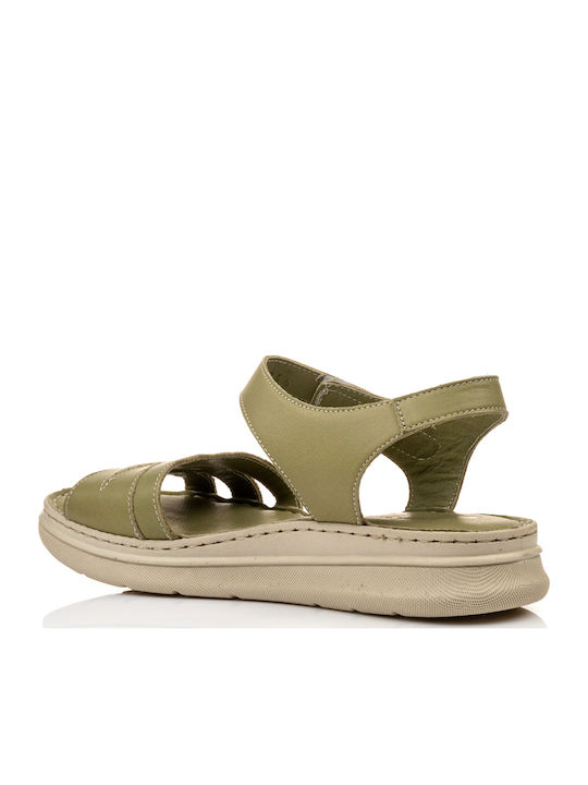 Leather Women's Flat Sandals in Green Color