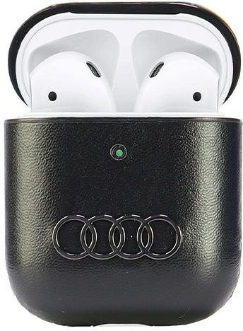 Audi Leather Big Logo Θήκη Δερμάτινη σε Μαύρο χρώμα για Apple AirPods 1 / AirPods 2