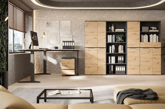 Schublade Büro aus MDF mit Rollen in Beige, 45x55x66cm