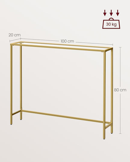Consolă Metalică cu Suprafață din Sticlă Gold/Transparent L100xL20xH80buc